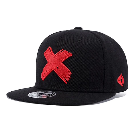Gorra Plana Beisbol Hip Hop Unisex Algodon Bordado 3D Negro Rojo