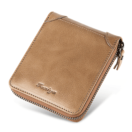 Billetera Cuero PU Hombre Monedero Vintage Bloqueo RFID 6065 Caqui