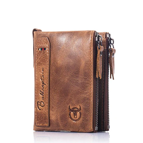 Billetera Cuero PU Hombre Monedero RFID BULLCAPTAIN QB06 Marron