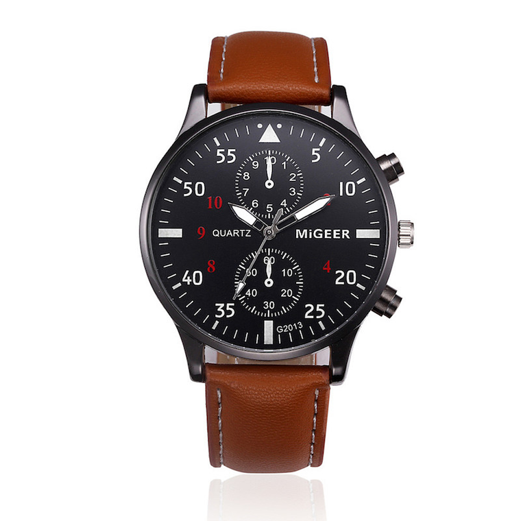 Reloj Hombre Cuarzo Casual Pulso Cuero Migeer Marron 1