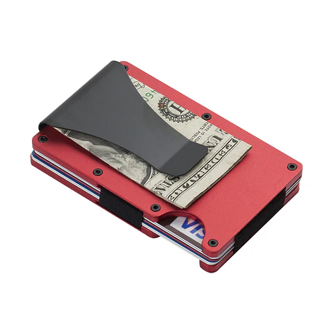 Billetera Tarjetero Hombre Aluminio Bloqueo RFID 0221 Rojo