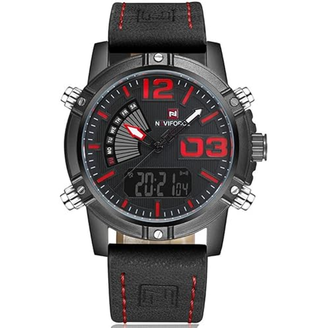 Reloj Cuarzo Digital Militar Naviforce NF9095 Negro Rojo 1