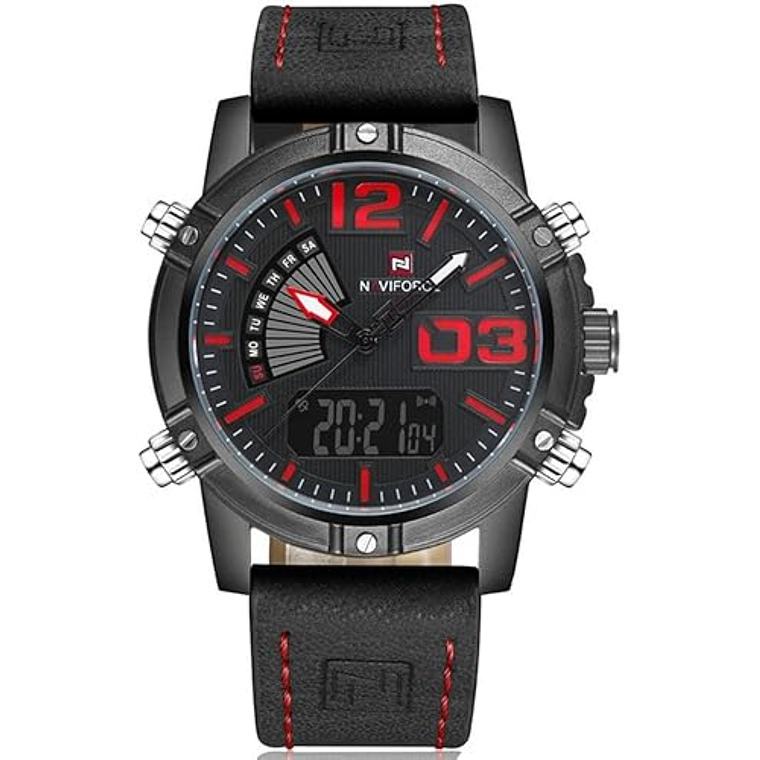 Reloj Cuarzo Digital Militar Naviforce NF9095 Negro Rojo 1
