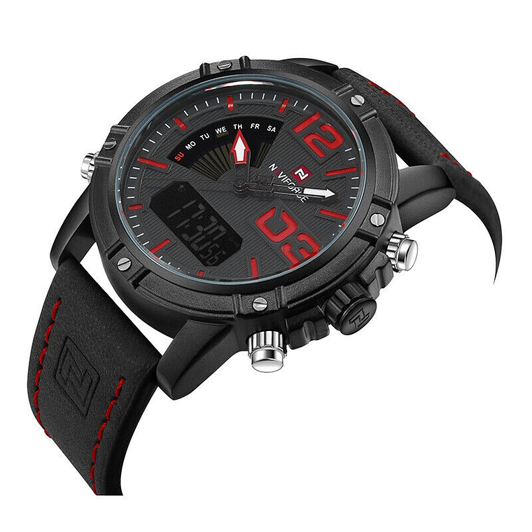 Reloj Cuarzo Digital Militar Naviforce NF9095 Negro Rojo 2