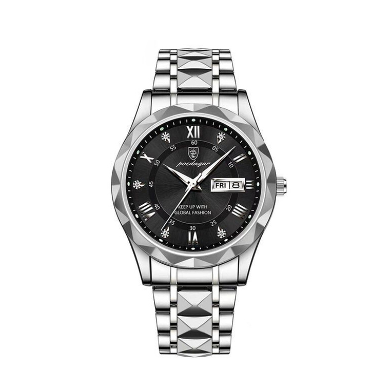 Reloj Hombre PODEAGAR 615 Acero Inoxidable Plateado Negro 1