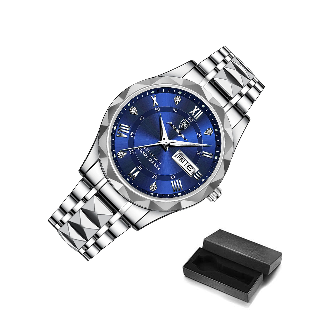 Reloj Hombre POEDAGAR 615 Acero Inoxidable Plateado Azul 2