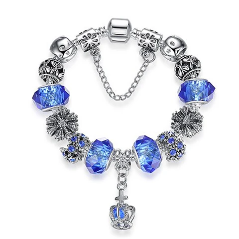 Pulsera Dije Corazon Mujer Cuentas Cristal Murano 3788 Azul