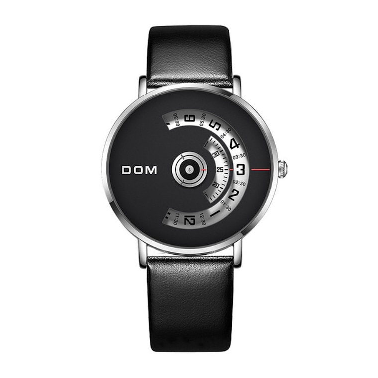 Reloj Hombre Giratorio DOM 1303 Dial Grande Cuarzo Acero Plateado 1