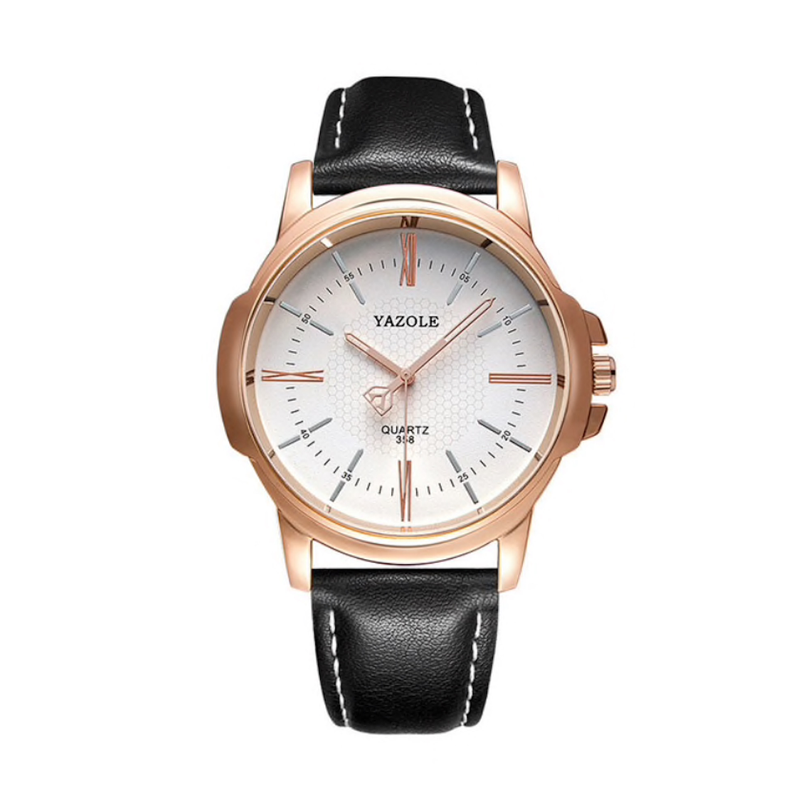 Reloj Hombre Cuarzo Casual Pulso Cuero PU 353 Negro Blanco 1