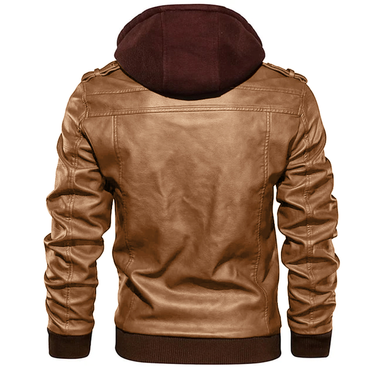 Chaqueta Cuero PU Hombres Casual Motociclista SA722 Miel 3