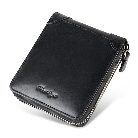 Billetera Cuero PU Hombre Monedero Vintage Bloqueo RFID 6065 Negro