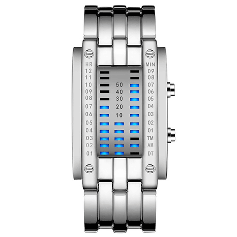 Reloj Electronico Binario Casual Plateado Mujer