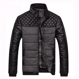 Chaqueta Hombres Calida Cuero PU Poliester Negro Gris