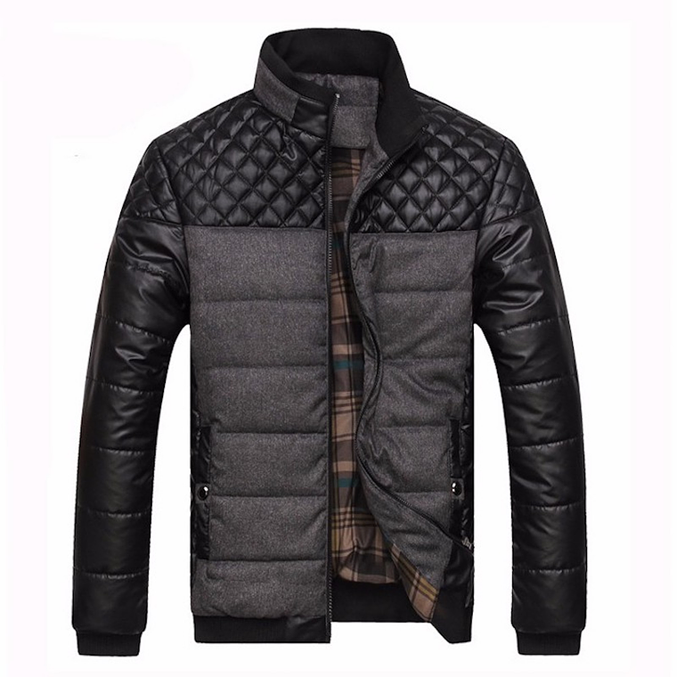 Chaqueta Hombres Calida Cuero PU Poliester 004 Negro Gris 1