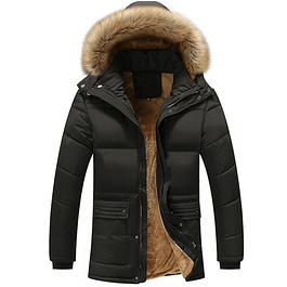 Chaqueta Hombre Calida Gruesa Capucha Rompevientos 390 Negro