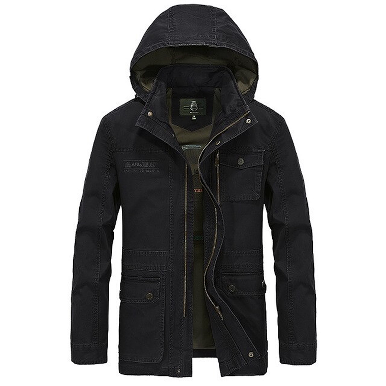 Chaqueta Hombre Militar Capucha Casual Algodon Larga 1
