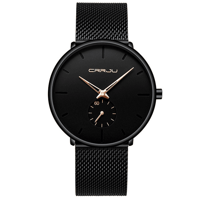 Reloj Hombre Lujo Delgado Malla Acero CRRJU 2150 Negro Dorado