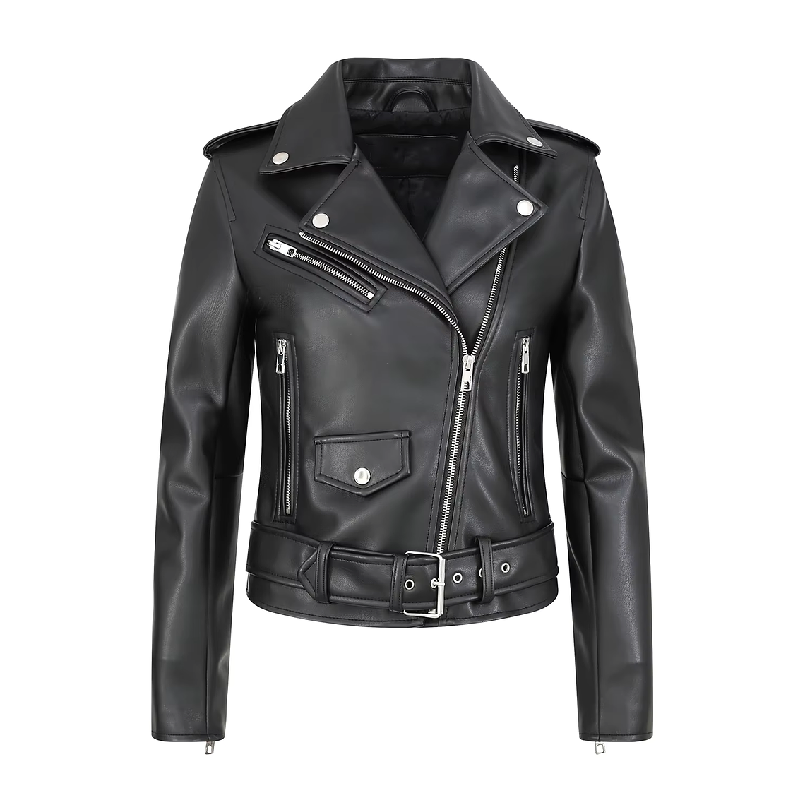 Chaqueta Mujer Cuero PU Suave Motocicleta AM01 Negro 1