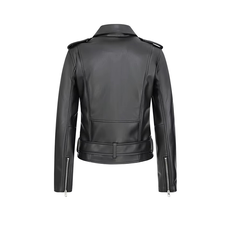 Chaqueta Mujer Cuero PU Suave Motocicleta AM01 Negro 2