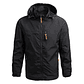 Chaqueta Hombre DT723 Negro Cortavientos Impermeable Estilo Militar Capucha Senderismo Ciclismo Aire Libre - Miniatura 2
