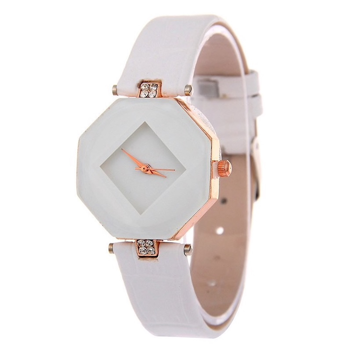 Reloj Mujer Analogico Cristal Geometrico Cuero PU 224 1