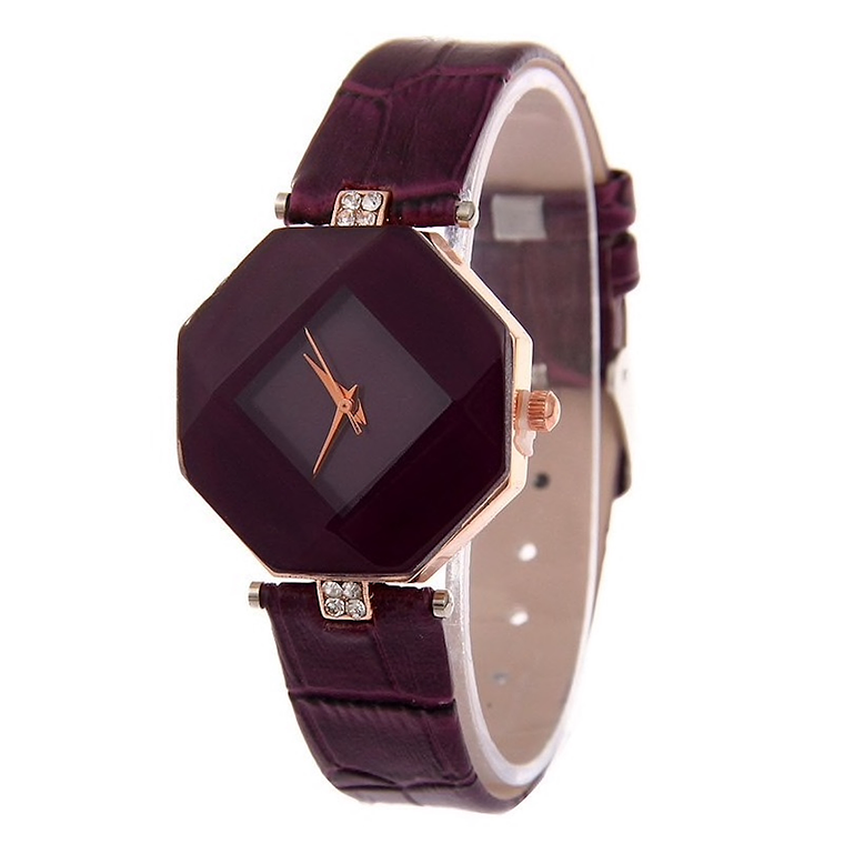 Reloj Mujer Analogico Cristal Geometrico Cuero PU 224 2