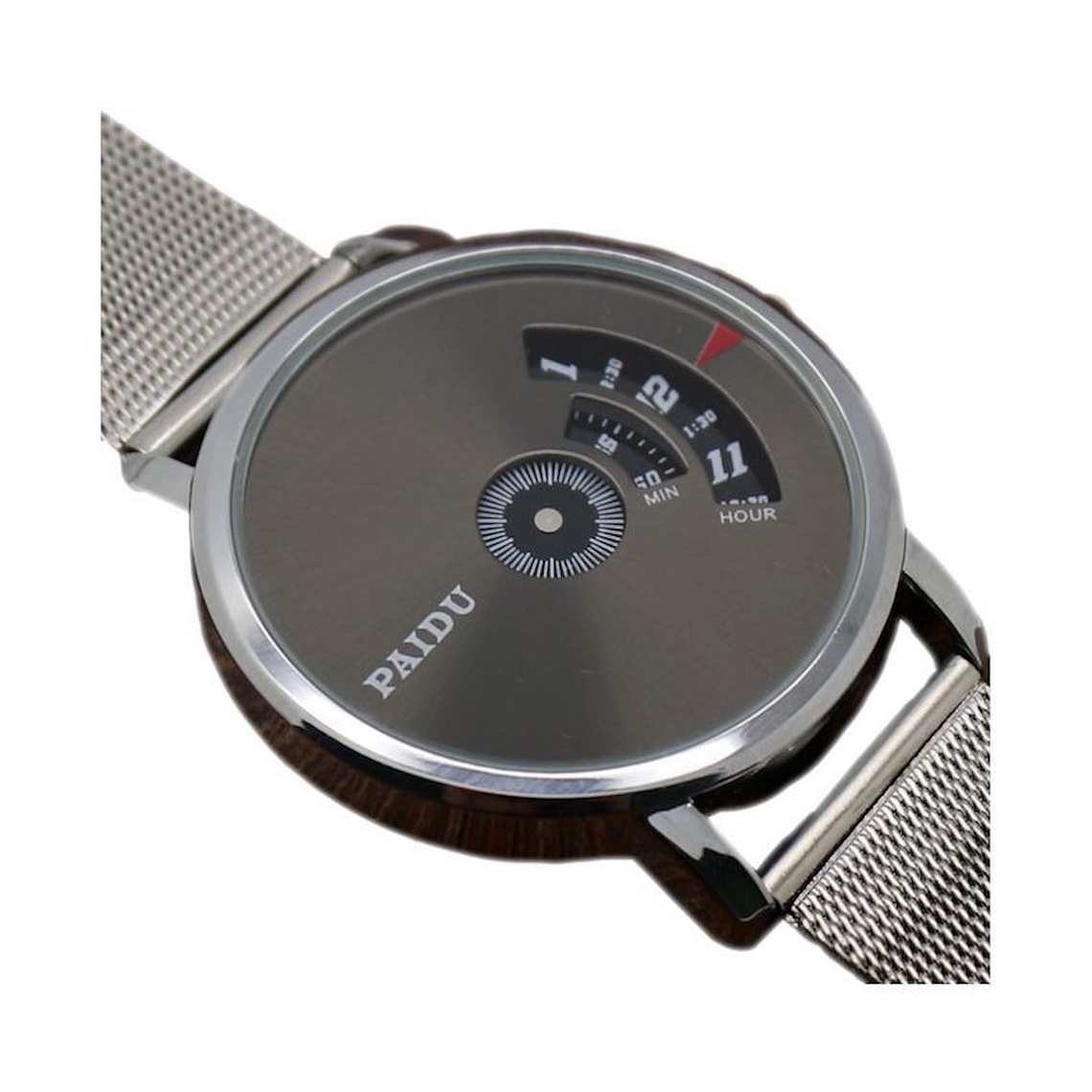 Reloj Cuarzo Dial Giratorio Malla Acero W070301-2 Negro Plateado 2