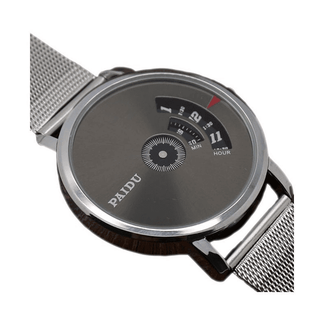 Reloj Cuarzo Dial Giratorio Malla Acero W070301-2 Negro Plateado