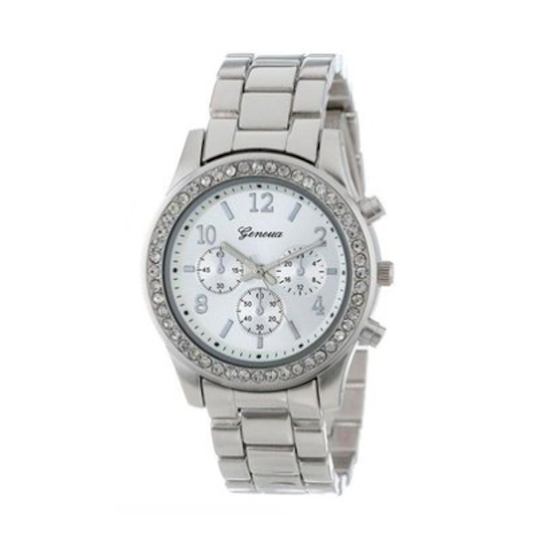 Reloj Casual Mujer Cristales Cuarzo Plateado 1
