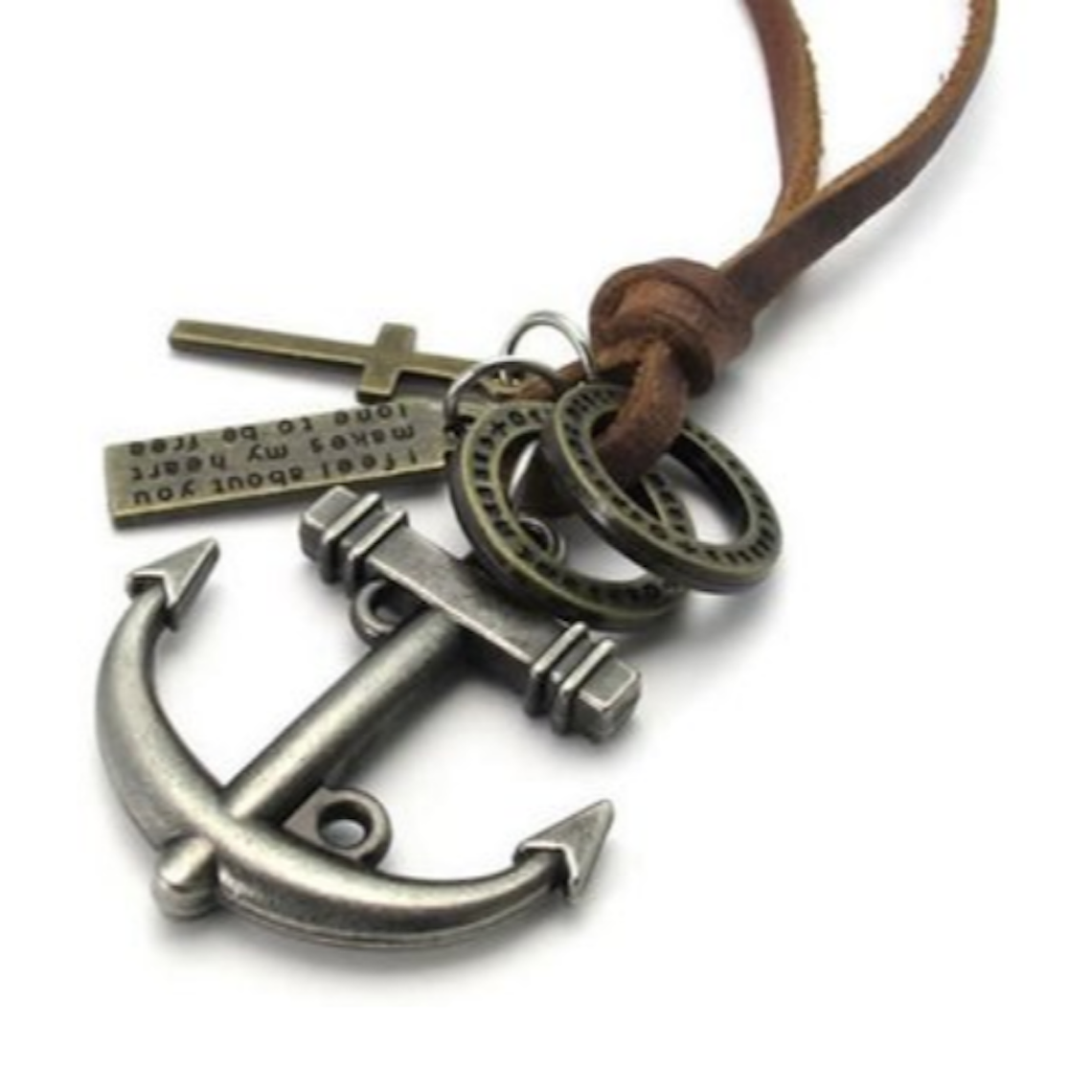 Dije Ancla Cruz Collar Cuero 1