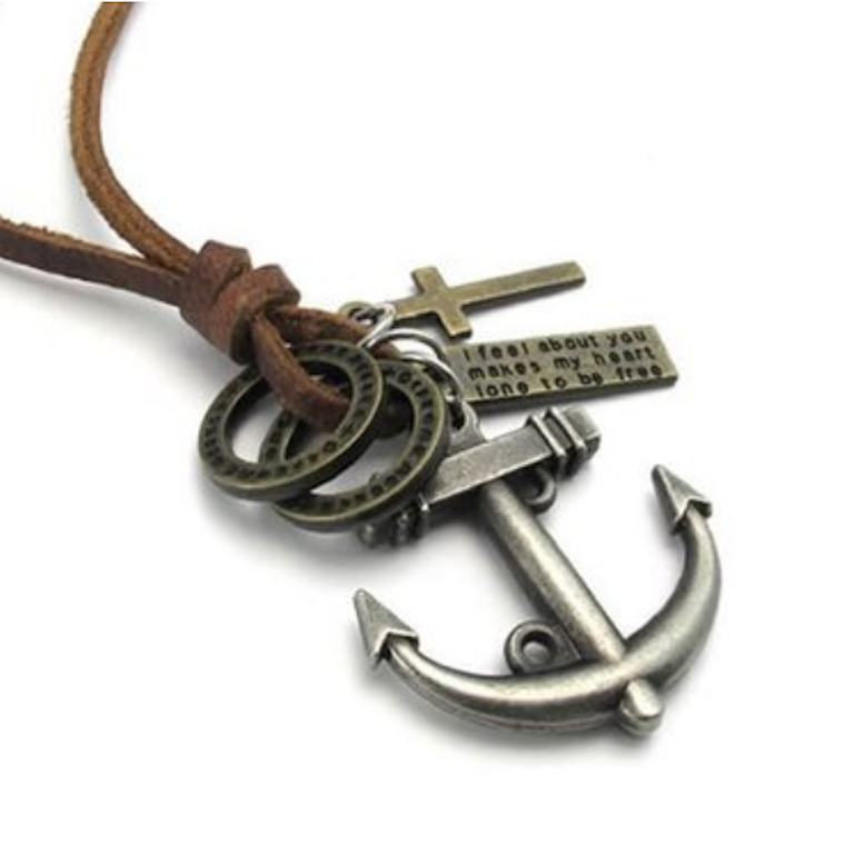 Dije Ancla Cruz Collar Cuero 2