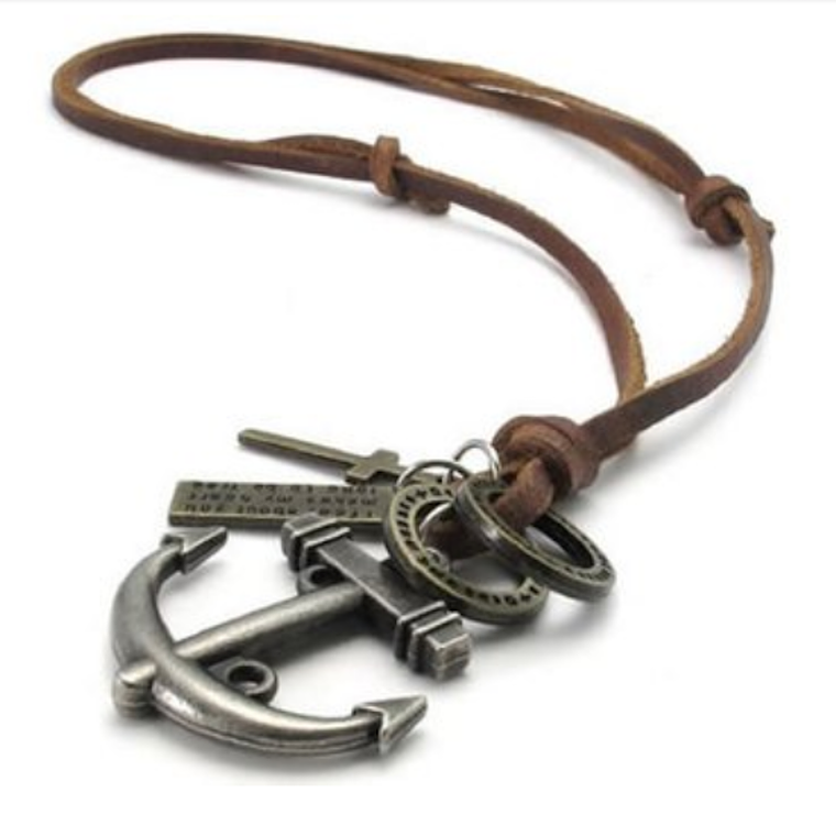 Dije Ancla Cruz Collar Cuero 3