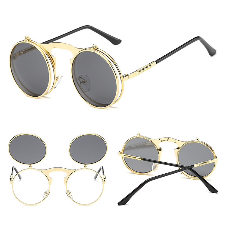 Gafas Sol TYJ533 Vintage Steampunk Unisex UV400 Dorado Gris 2