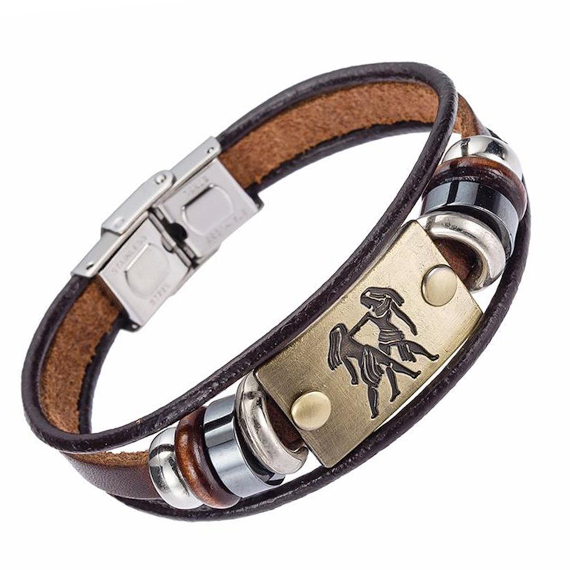 Manilla Pulsera Zodiaco Cierre Acero Cuero XY17018 1