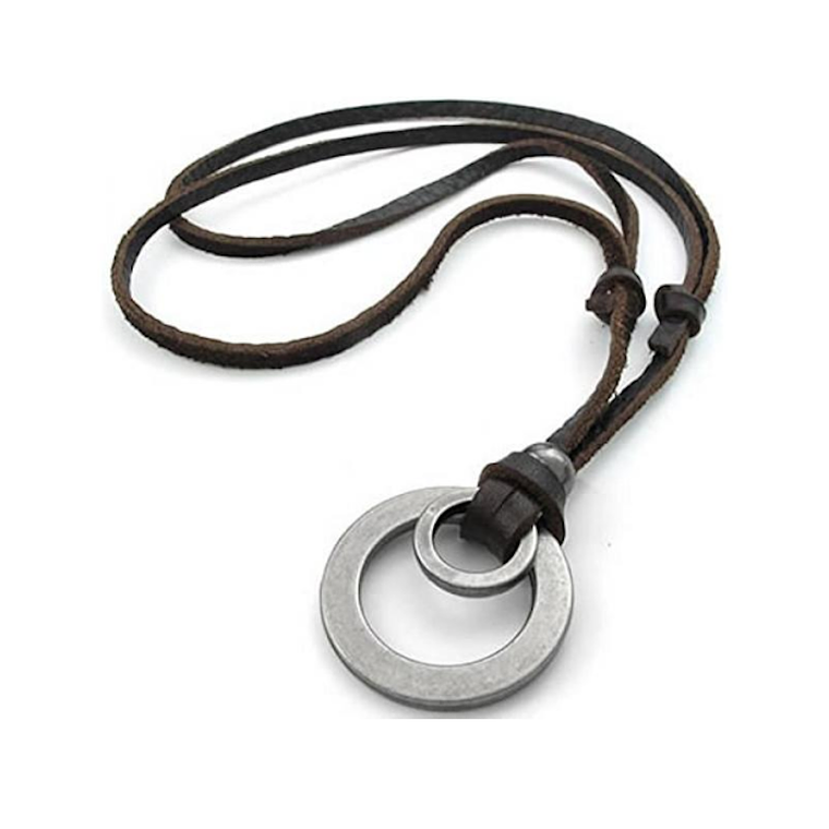 Collar Cuero Doble Aro Marron 1