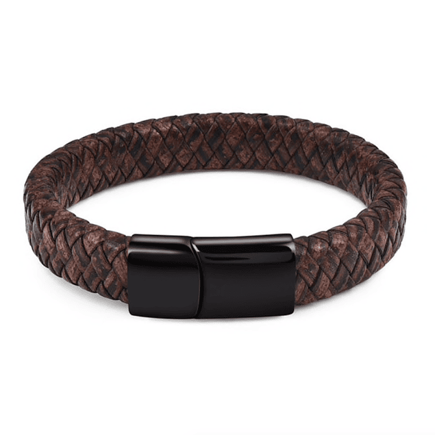 Manilla Pulsera Hombres Trenzada Cuero Acero