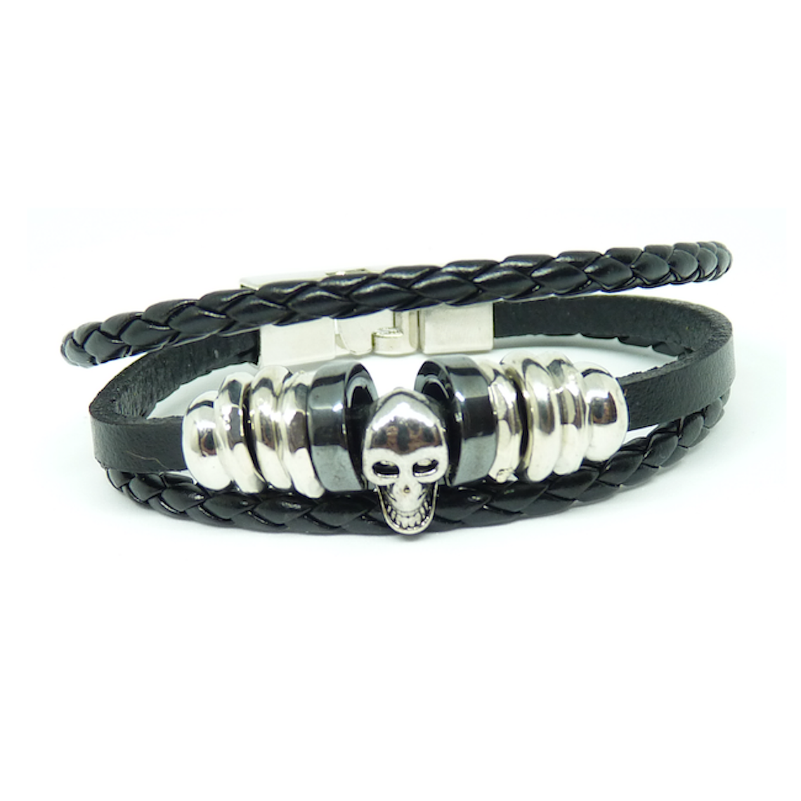 Manilla Pulsera Vintage Cuero Multicapa Trenzada Skeleton 1