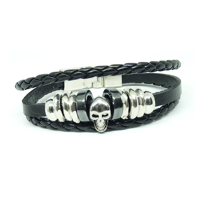 Manilla Pulsera Vintage Cuero Multicapa Trenzada Skeleton