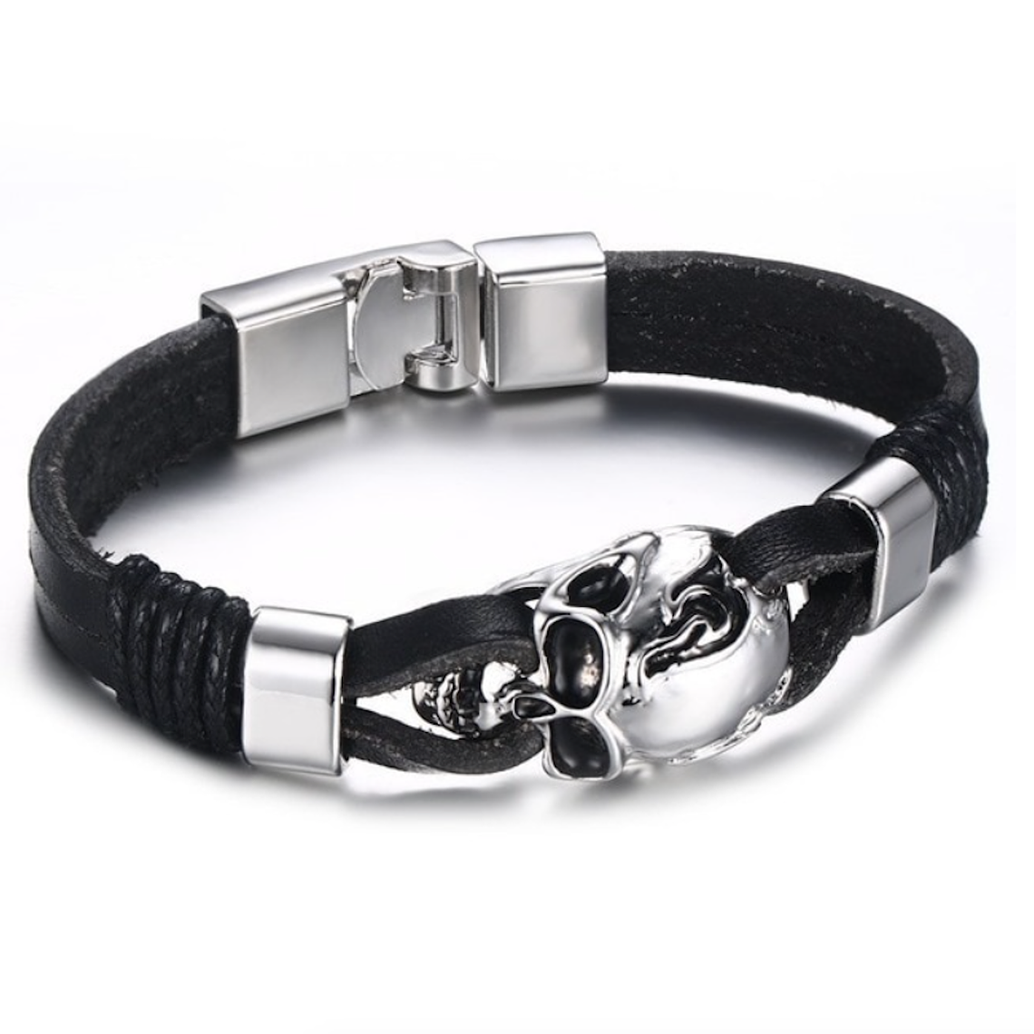 Manilla Pulsera Vintage Cuero Multicapa Trenzada Skull 2 1