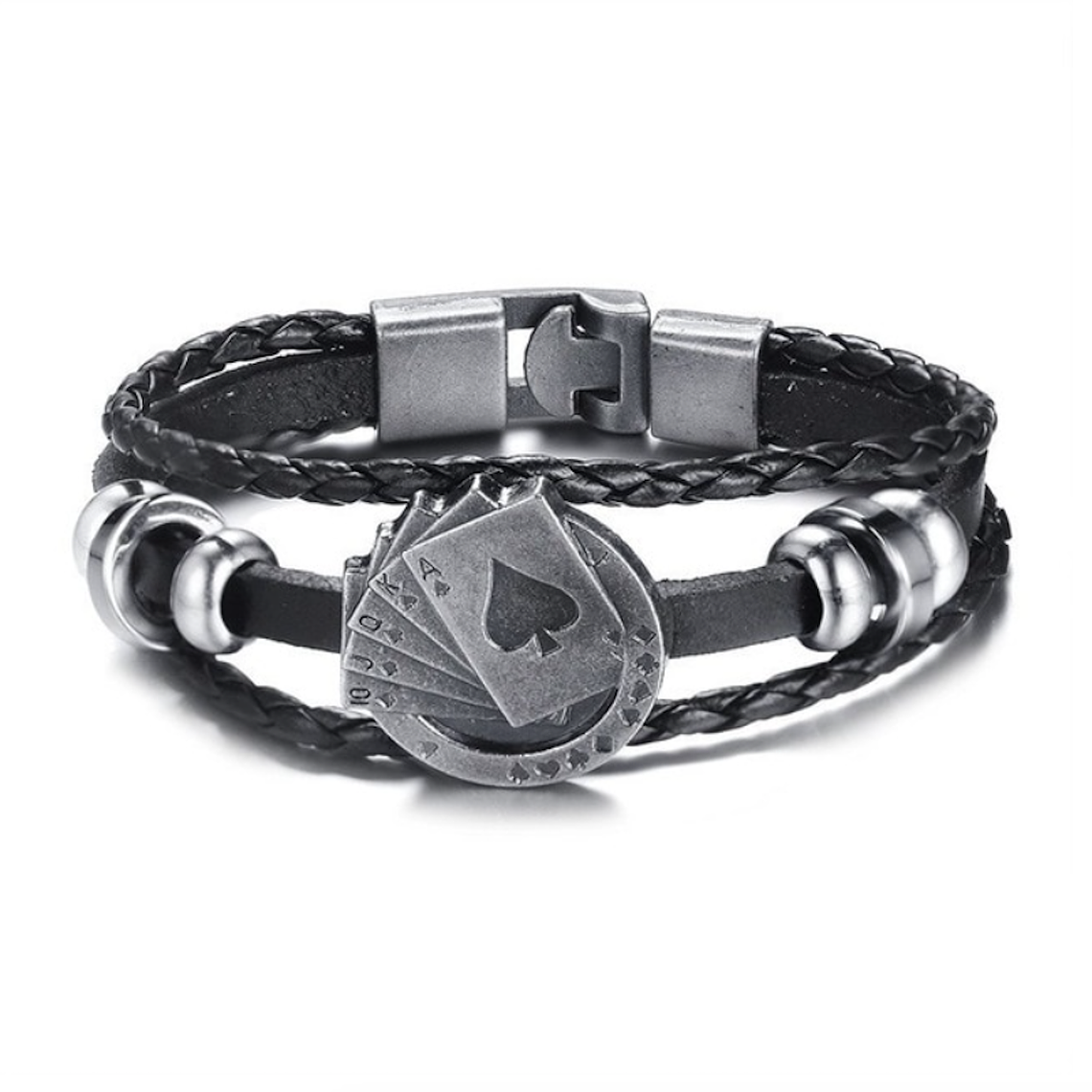 Manilla Pulsera Vintage Cuero Multicapa Trenzada Poker 1
