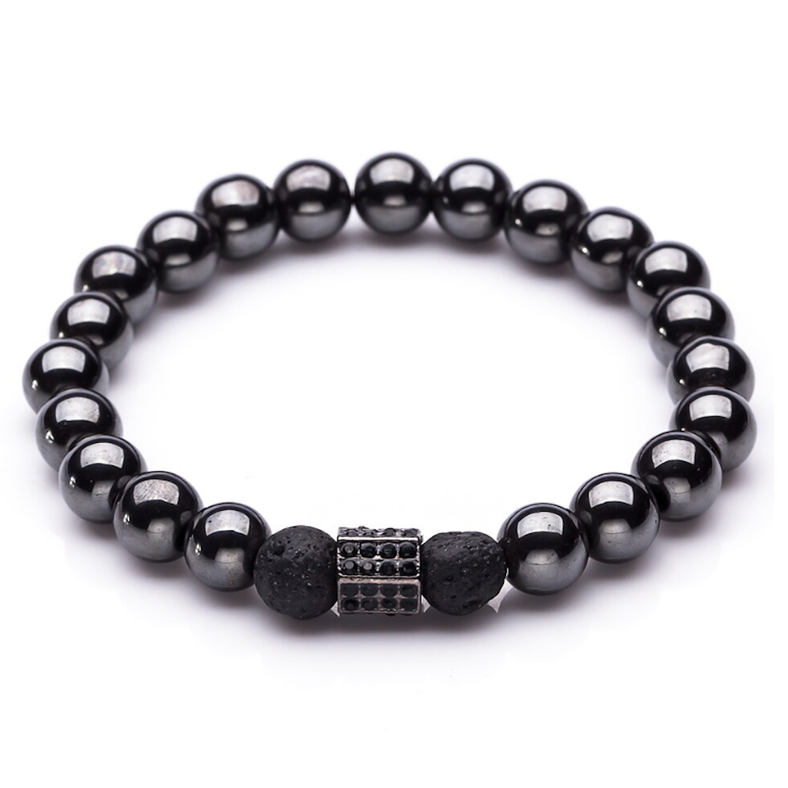 Pulsera Hombres Elastica Cuentas Piedra Hematita B020213 1