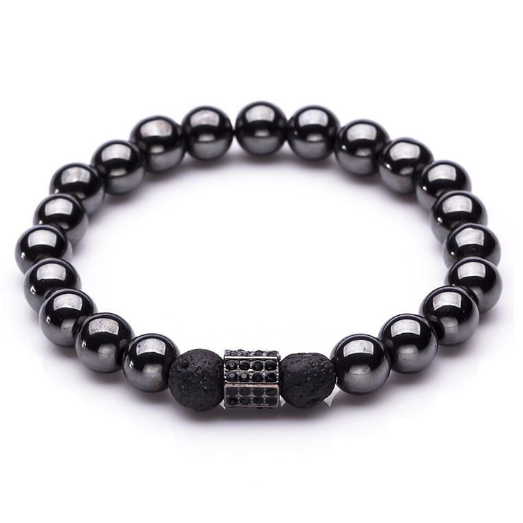 Pulsera Hombres Elastica Cuentas Piedra Hematita B020213 1