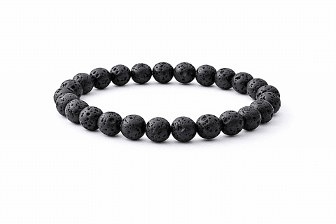 Manilla Pulsera Hombre Roca Lava Negra 8mm