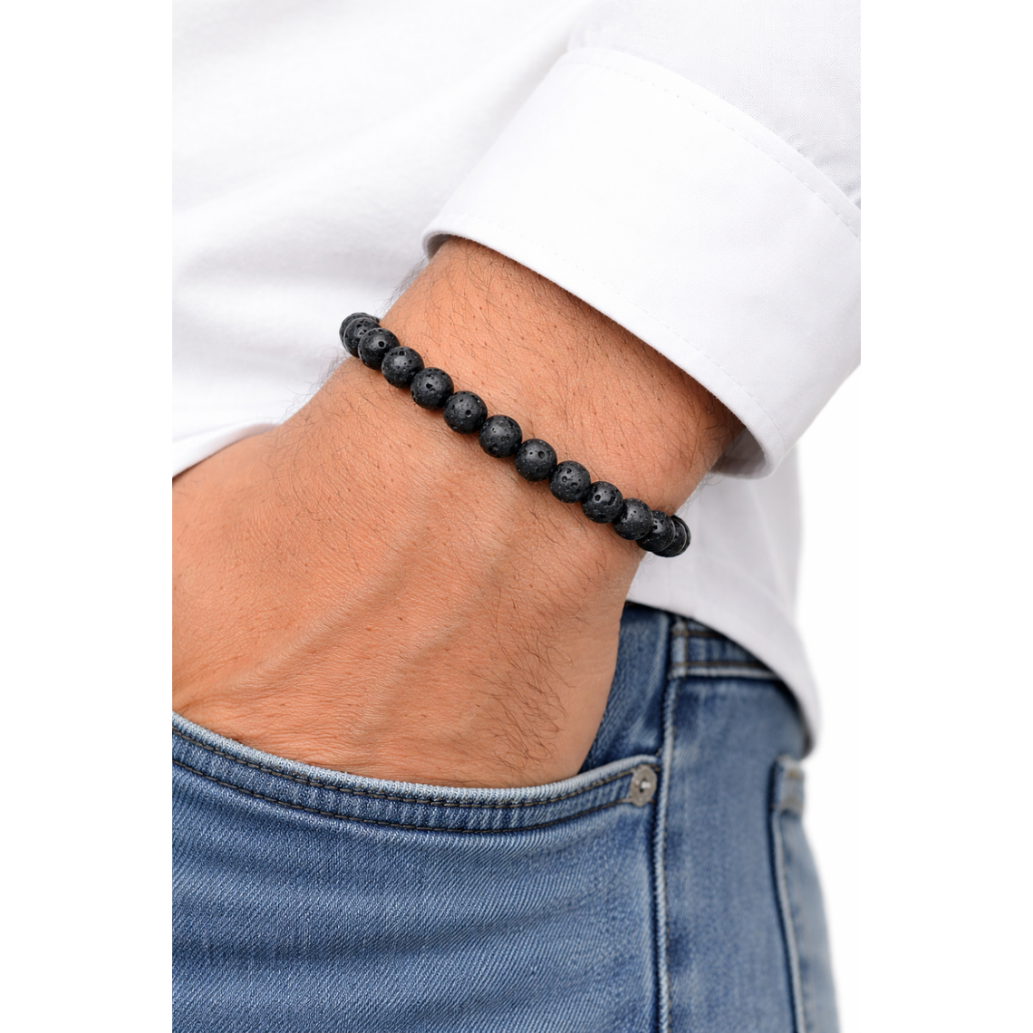 Manilla Pulsera Hombre Roca Lava Negra 8mm 2