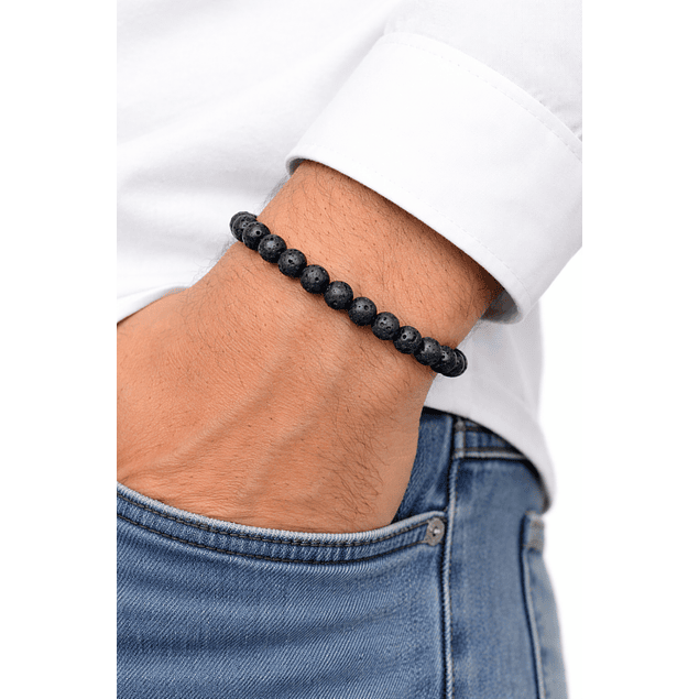 Manilla Pulsera Hombre Roca Lava Negra 8mm