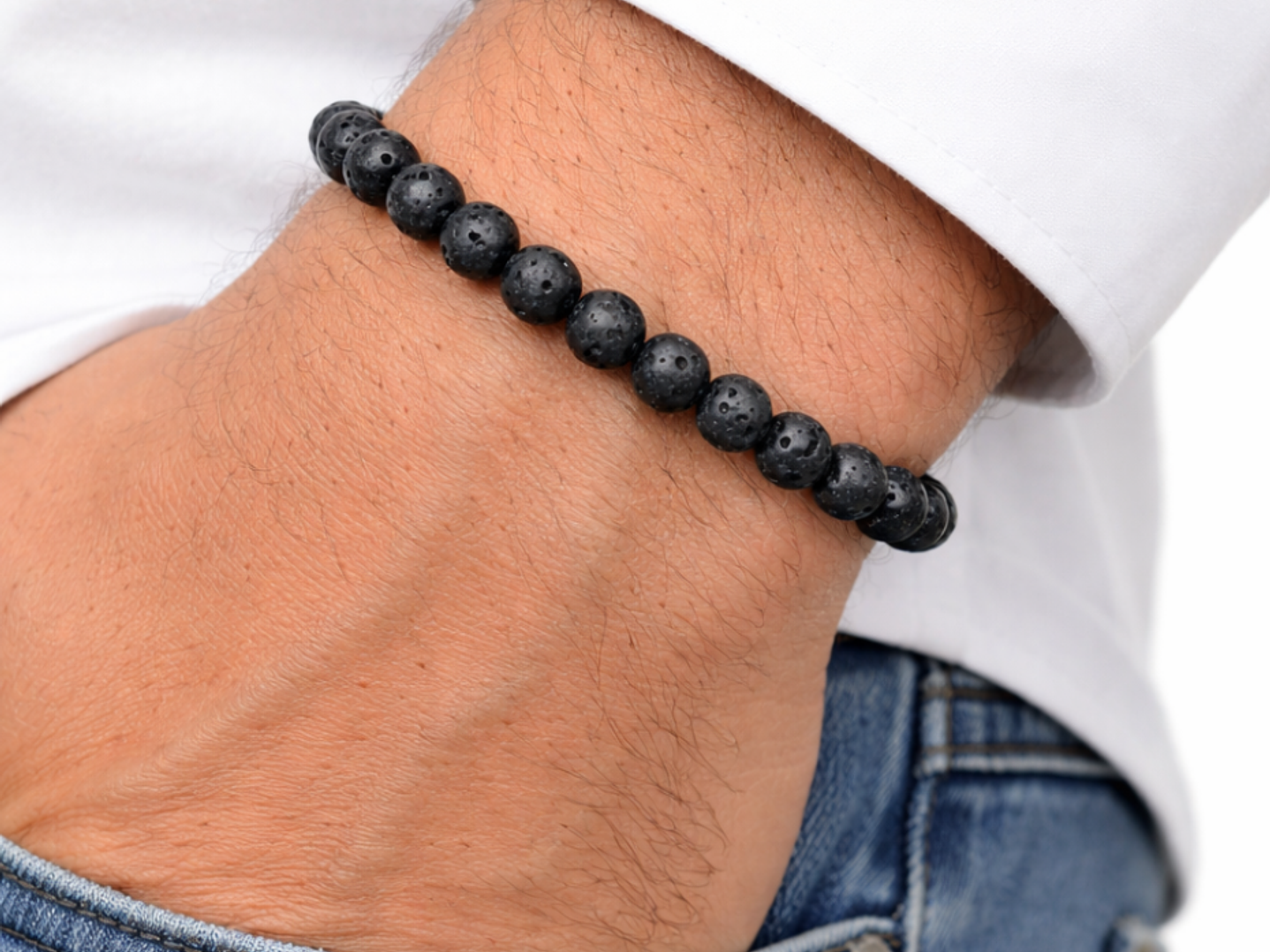 Manilla Pulsera Hombre Roca Lava Negra 8mm 2