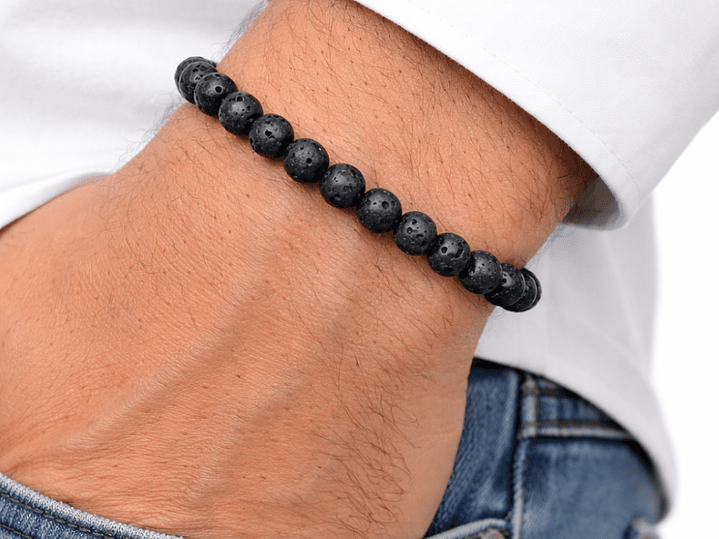 Manilla Pulsera Hombre Roca Lava Negra 8mm 2