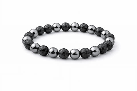 Manilla Pulsera Hombre Acerina Roca Lava Volcanica Negro 8mm
