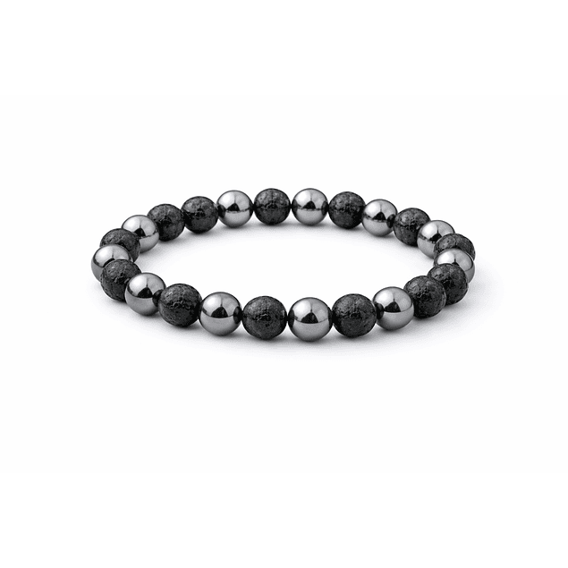 Manilla Pulsera Hombre Acerina Roca Lava Volcanica Negro 8mm