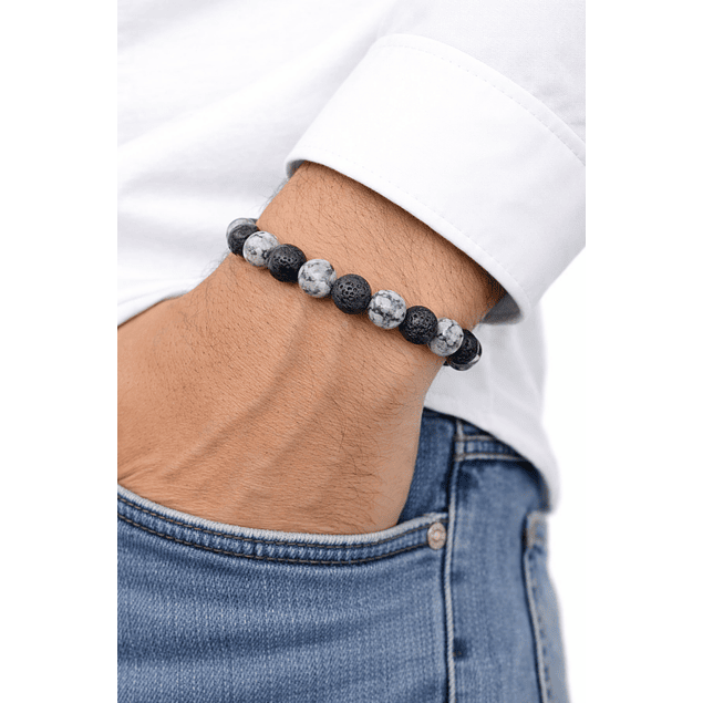 Manilla Pulsera Hombre Jaspe Gris Roca Volcanica 8mm